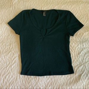 Forever 21 Blue V-Cut Short Sleeve Crop Top!